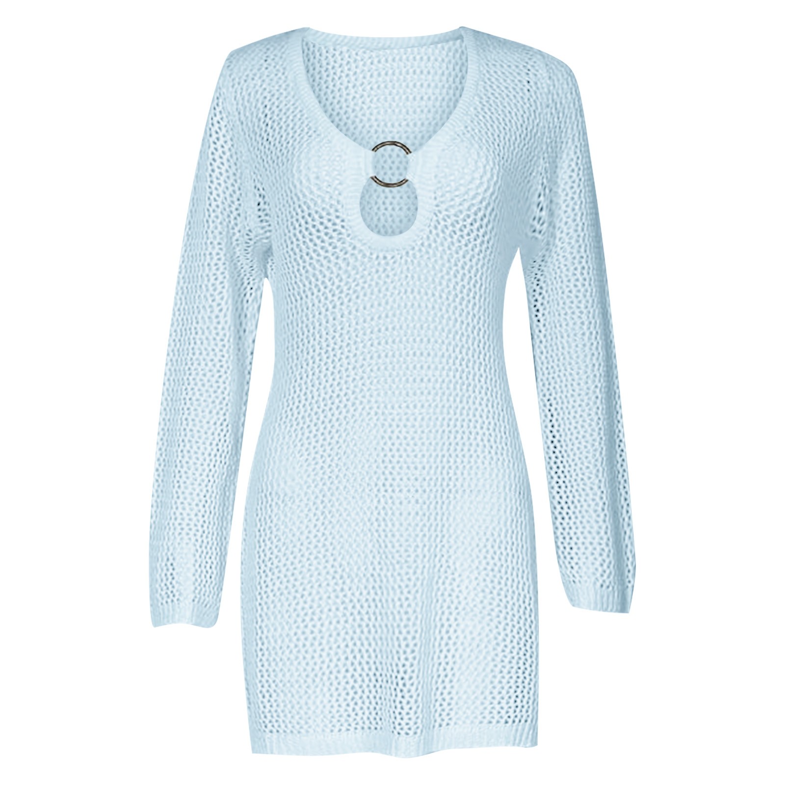 thumbnail image 4 of Vestido de playa de manga larga con detalle de anillos para mujer - Diseño con lazo en la espalda - Prenda sexy para el verano - Tejido transpirable, 4 of 4